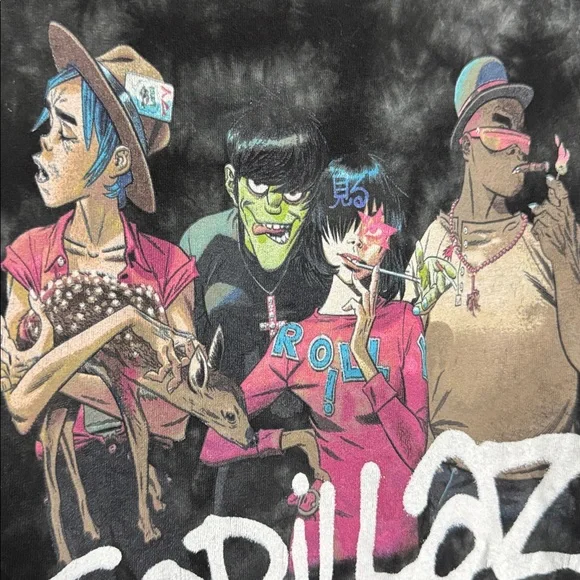 Gorillaz Shirt Mens Large Black Tie Dye Graphic Band Tee Cartoon Music Group - Picture 4 of 6